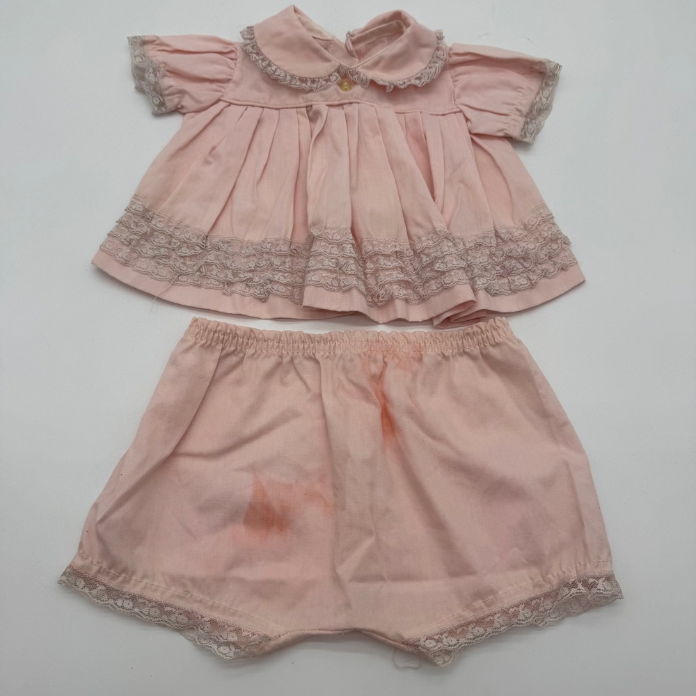 Pink Lace Top & Shorts Set Baby Girls Approx US 12 Months Flawed